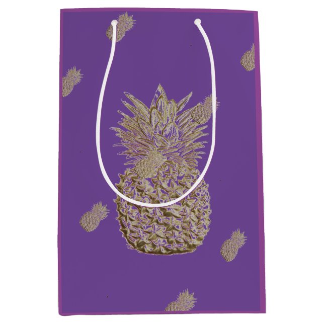 Gold Pineapple on Purple Medium Gift Bag (Front)