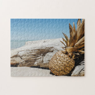 Gold pineapple on the beach jigsaw puzzle