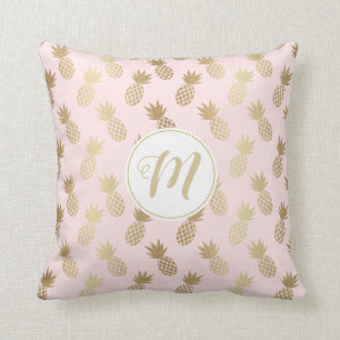 Gold Pineapple Pattern and Monogram Cushion