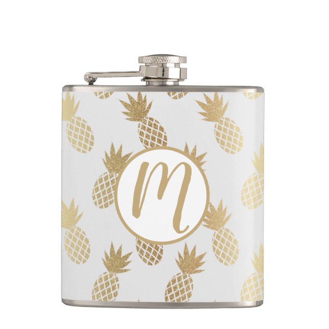 Gold Pineapple Pattern Hip Flask (Front)