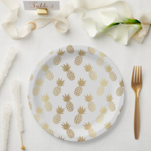 Gold Pineapple Pattern Paper Plate