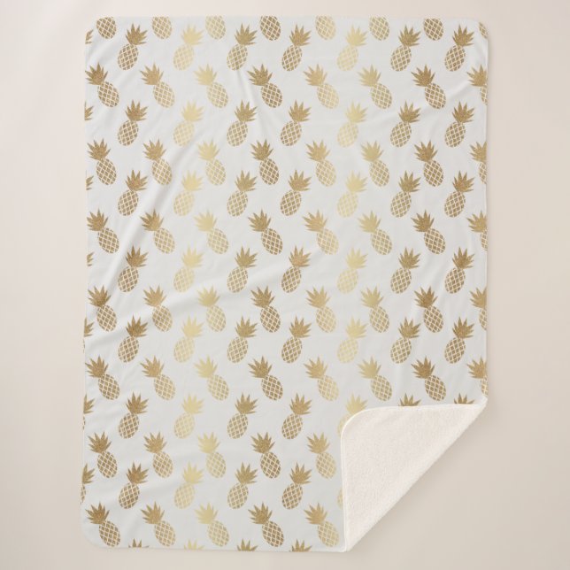 Gold Pineapple Pattern Sherpa Blanket (Front)