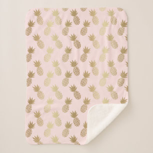Gold Pineapple Pattern Sherpa Blanket