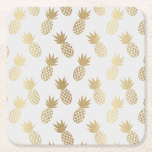 Gold Pineapple Pattern Square Paper Coaster
