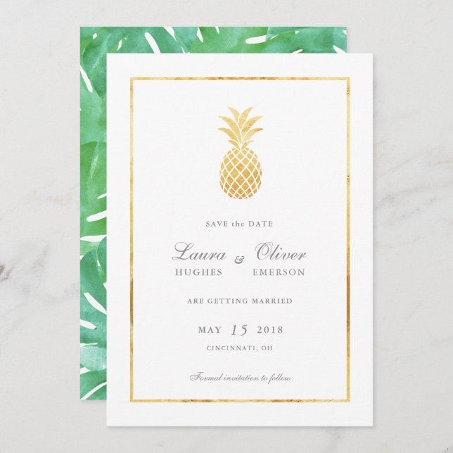 Gold Pineapple Save the Date Cards (Front/Back)