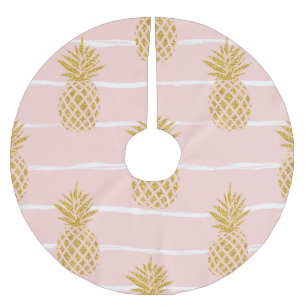 Gold Pineapple, Striped Summer Background. Brushed Polyester Tree Skirt