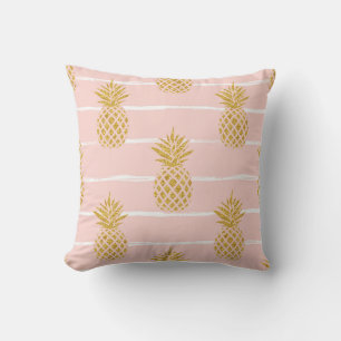 Gold Pineapple, Striped Summer Background. Cushion