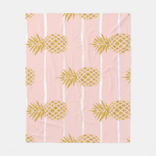 Gold Pineapple, Striped Summer Background. Fleece Blanket