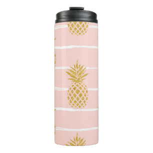Gold Pineapple, Striped Summer Background. Thermal Tumbler