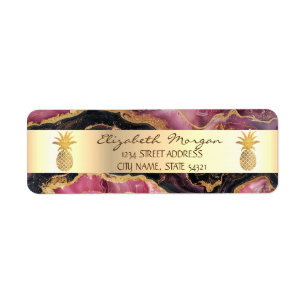 Gold Pineapple Trendy  Burgundy Marble Stone 