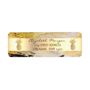 Gold Pineapple Trendy  Marble Stone  Address Label