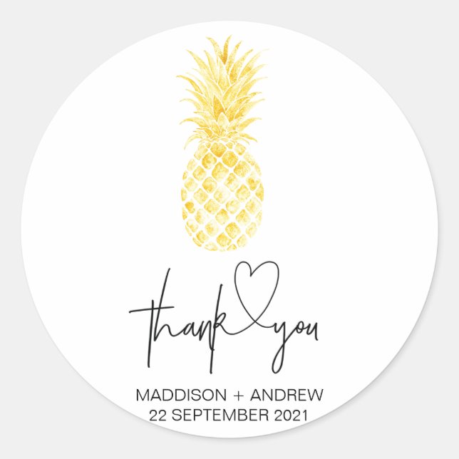 Gold Pineapple Wedding Engagement Thank You Favour Classic Round Sticker (Front)
