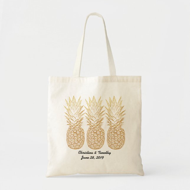 Gold Pineapple Wedding Welcome Bag,Wedding Favour Tote Bag (Front)