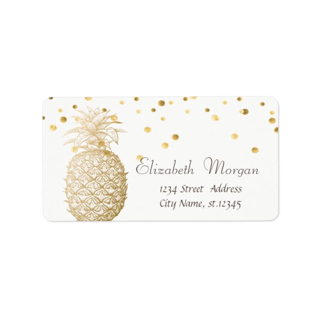 Gold Pineapple White,Faux Gold Foil Confetti  Label (Front)