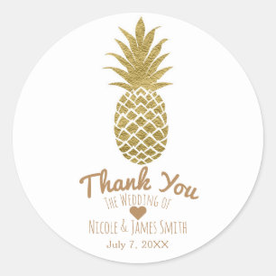 Gold Pineapple White Modern Chic Tropical Favour Classic Round Sticker