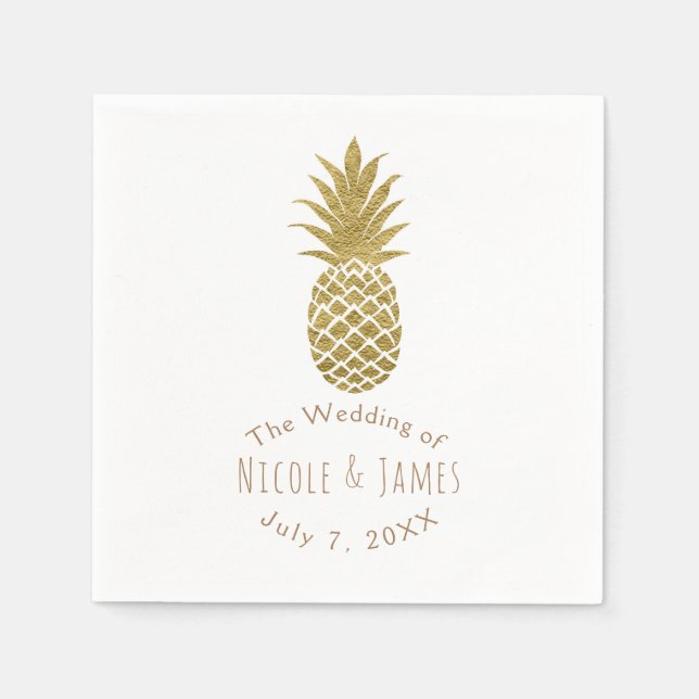 Gold Pineapple White Modern Chic Tropical Party Napkin (Front)