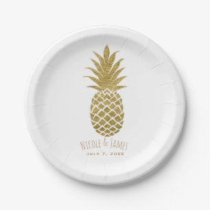 Gold Pineapple White Modern Chic Tropical Party Paper Plate