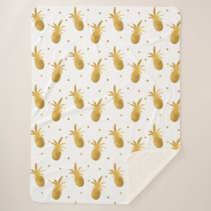 Gold Pineapples and Dots Sherpa Blanket