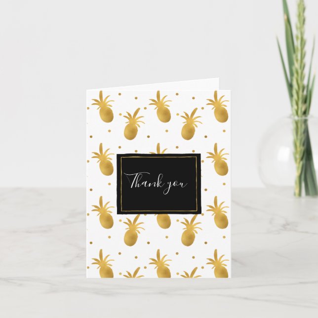 Gold Pineapples and Dots Thank you Card (Front)