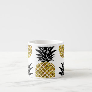 Gold Pineapples: Hand-Drawn White Seamless. Espresso Cup