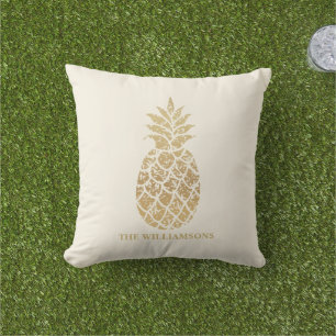 Gold Pineapples on Ivory Personalised Cushion