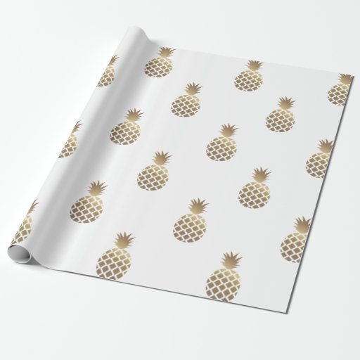 Image of Gold Pineapples Pattern Wrapping Paper White