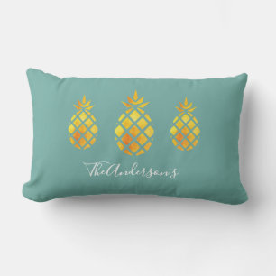 Gold pineapples sea green lumbar cushion