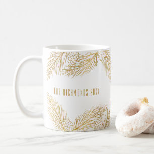 Gold Pinecones and Pine Needles Christmas Coffee Mug
