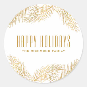 Gold Pinecones and Pine Needles Holiday Sticker
