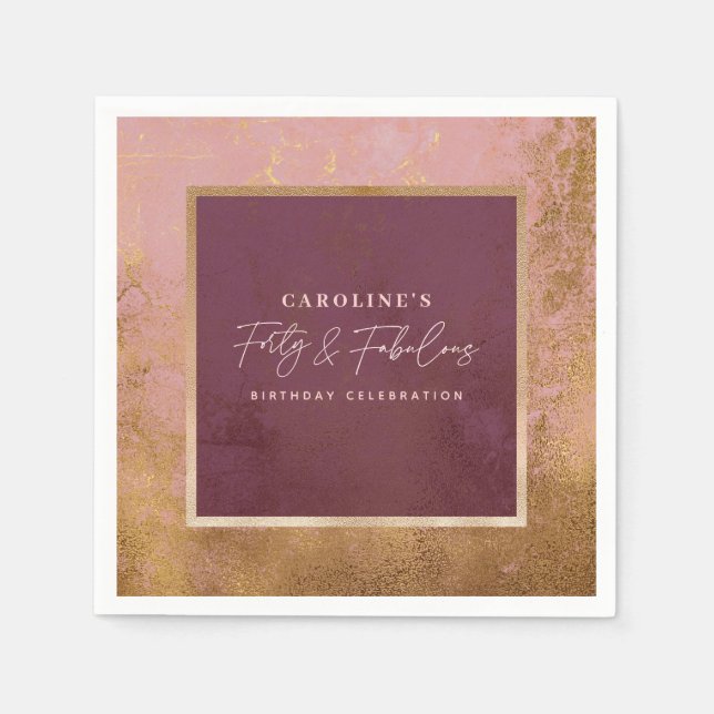 Gold & Pink 40th Birthday Party Napkin (Front)