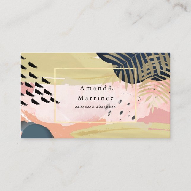 Gold & Pink Abstract Modern Business Card (Front)