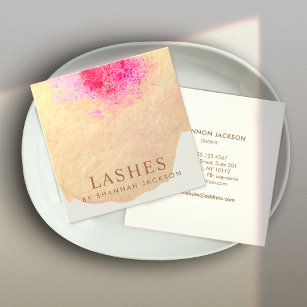 Gold Pink  Abstract Watercolor Lash Extensions Square Business Card