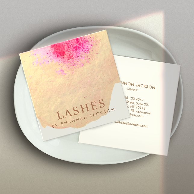 Gold Pink  Abstract Watercolor Lash Extensions Square Business Card (Creator Uploaded)