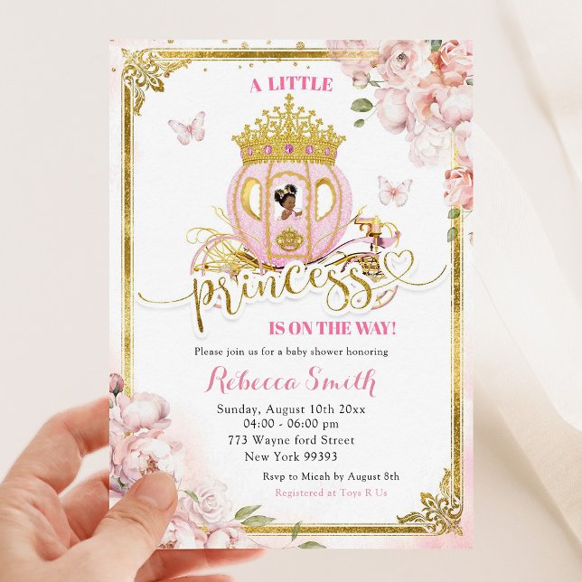 Gold Pink African Princess Carriage Baby Shower Invitation (Creator Uploaded)
