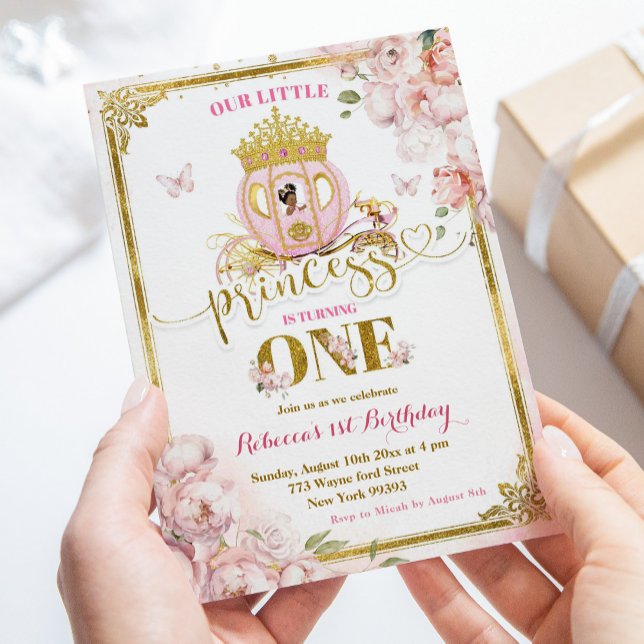 Gold Pink African Princess Carriage First Birthday Invitation (Creator Uploaded)