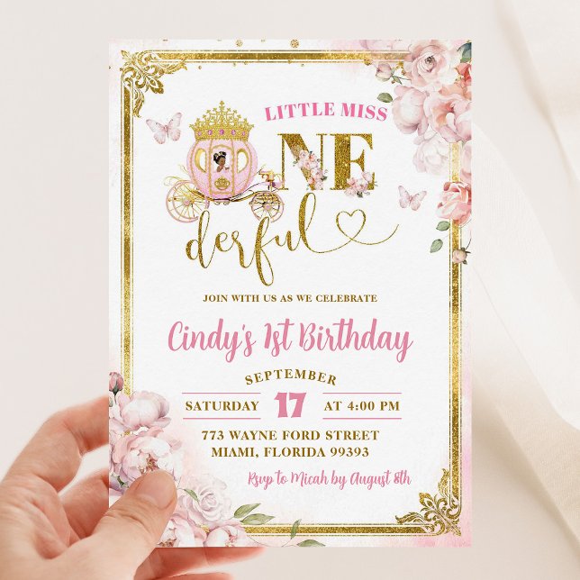 Gold Pink African Princess Onederful Birthday Invitation (Creator Uploaded)