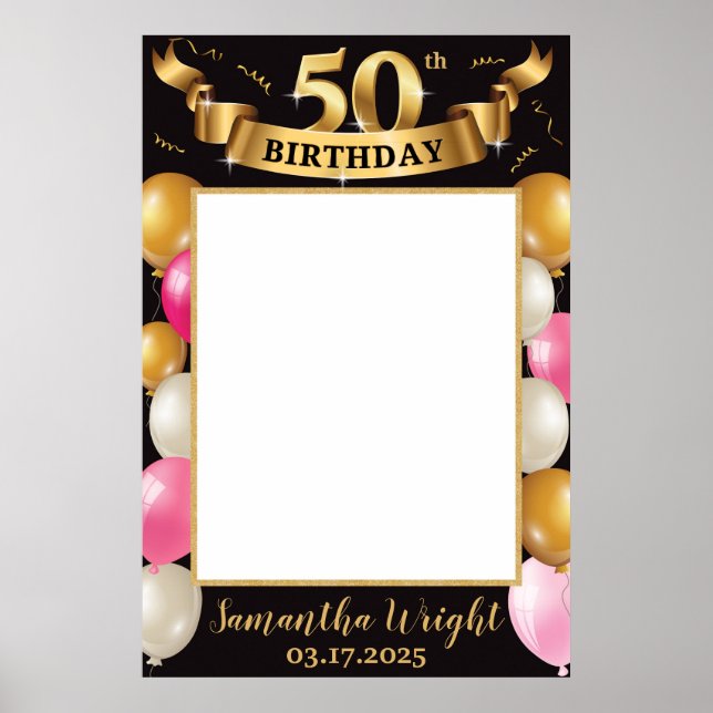 Gold Pink and Black Birthday Photo Prop Frame Chic Poster (Front)