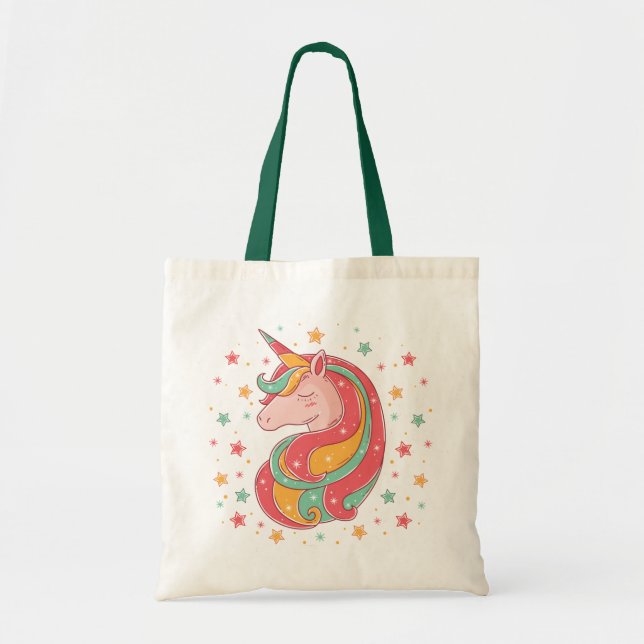 Gold Pink and Green Magical Unicorn Tote Bag (Front)