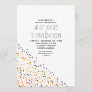 gold pink and navy confetti rehearsal dinner invitation