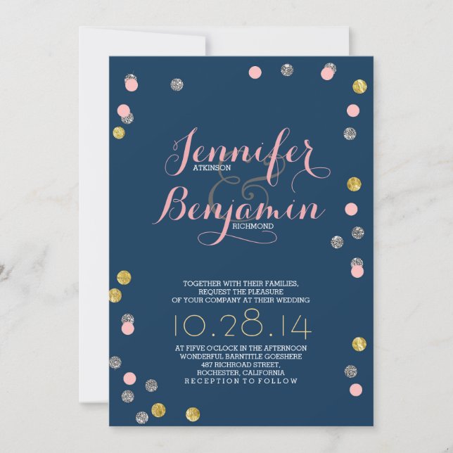 Gold Pink and Silver Wedding Invites (Front)