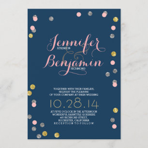 Gold Pink and Silver Wedding Invites
