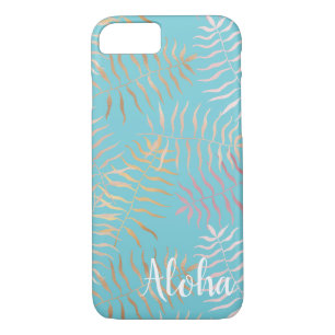 Gold Pink Aqua Tropical Leaves iPhone 8/7 Case