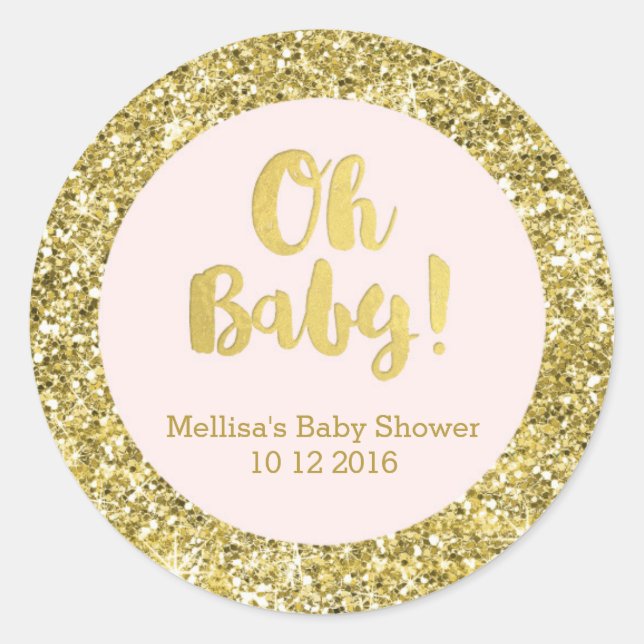 Gold Pink Baby Shower Oh Baby Favour Sticker (Front)