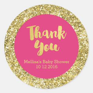 Gold Pink Baby Shower Thank You Favour Sticker