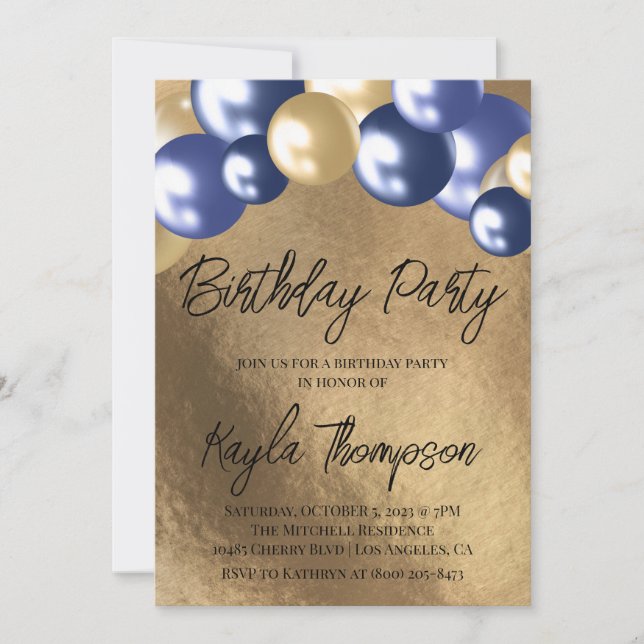 Gold Pink Balloon Birthday Party Invitation (Front)
