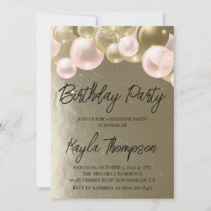 Gold Pink Balloon Birthday Party Invitation
