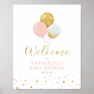 Gold & Pink Balloons   Girl Baby Shower Welcome Poster