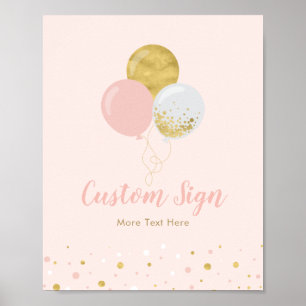 Gold & Pink Balloons Girl Birthday Party Custom Poster