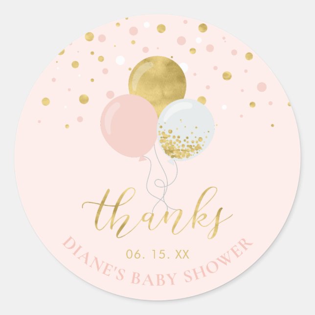 Gold & Pink Balloons | Party Favour Thank you Clas Classic Round Sticker (Front)