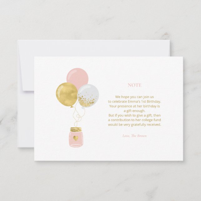 Gold & Pink | Birthday Party Gift Enclosure Card (Front)